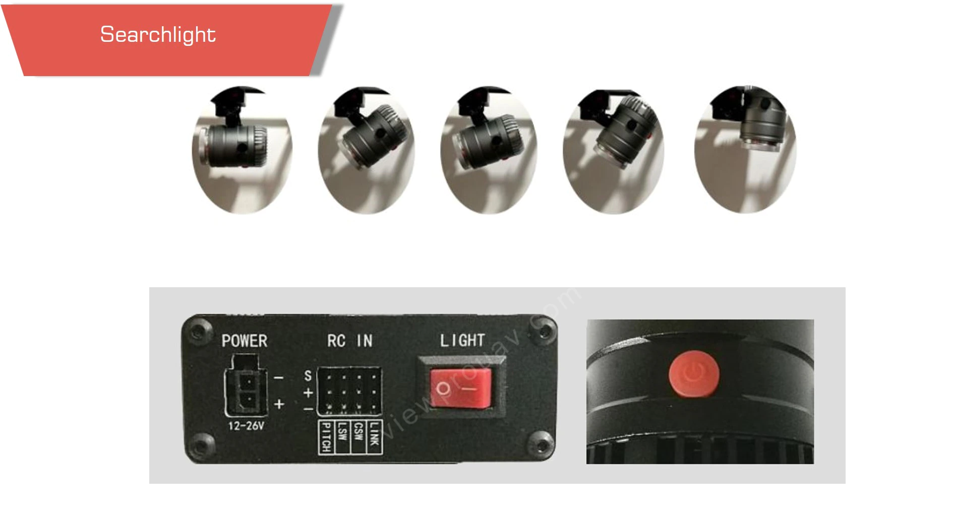 High-precision dual-axis swing,90-degree pitch control uav searchlight