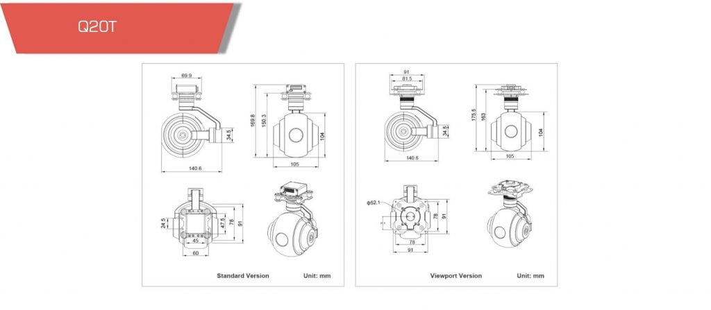 Dimension of q20t gimbal camera