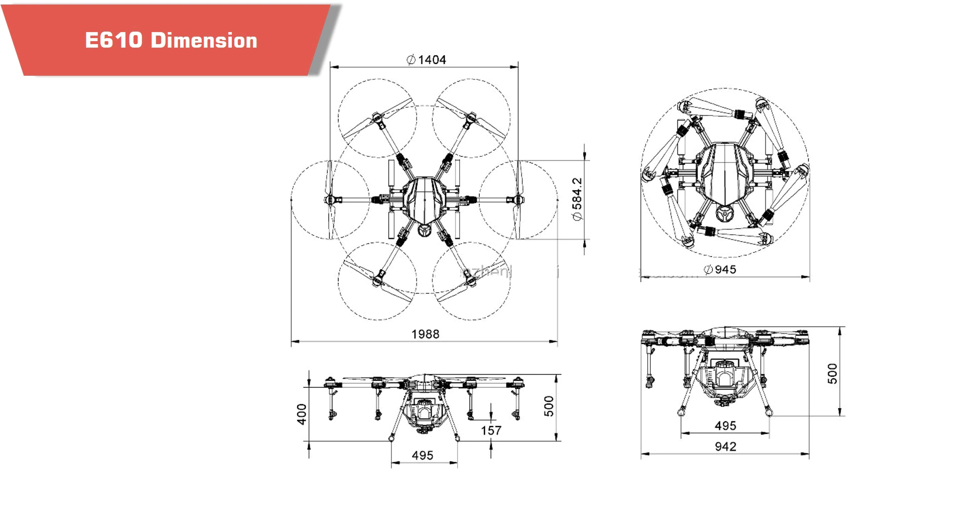 E610-e616 hexacopter dimensions