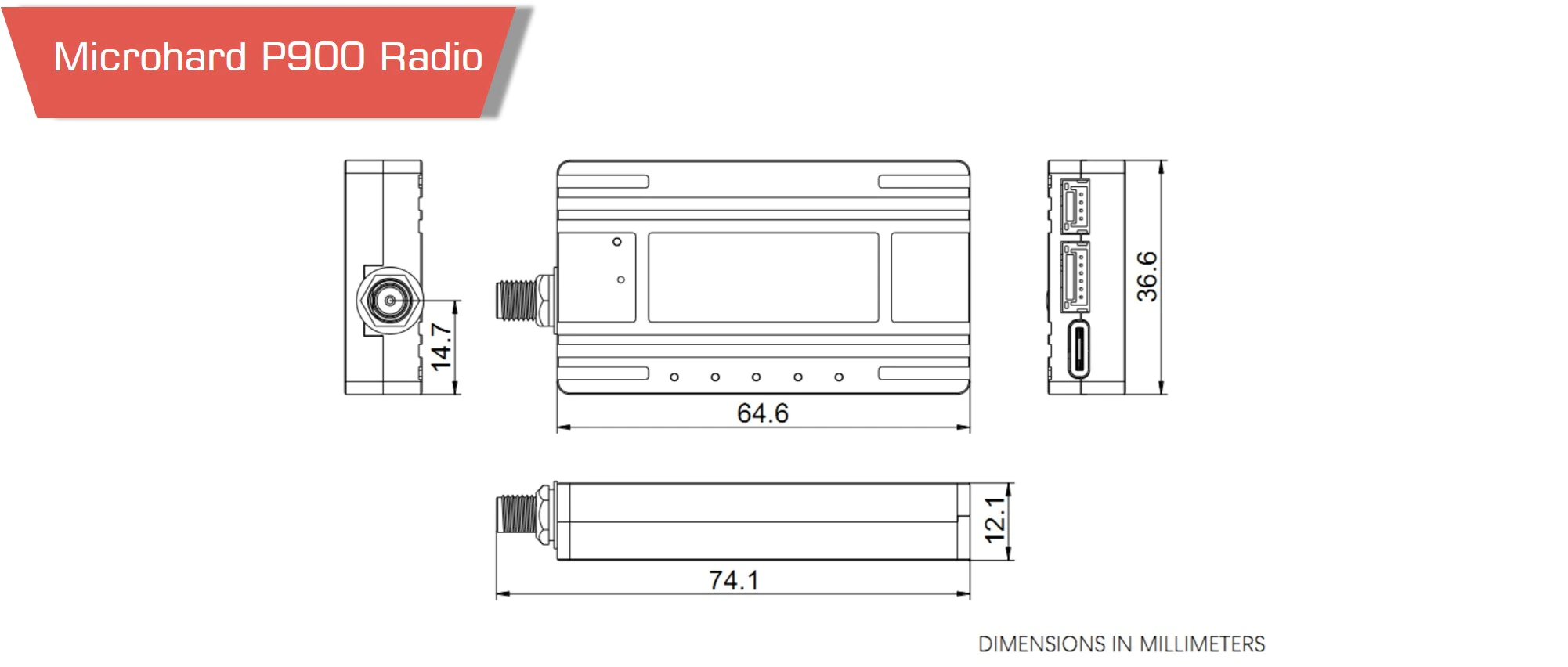 Holybro p900 radio module 900mhz 1w p3 motionew