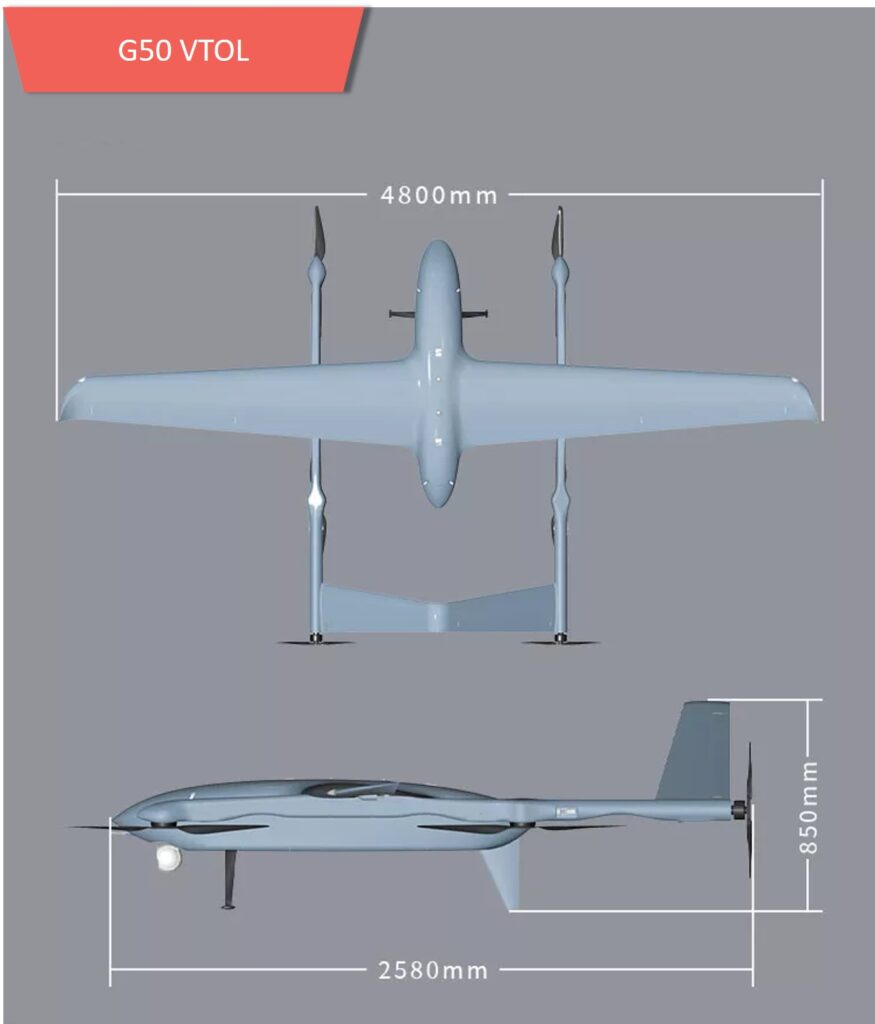 G50d 7 - vtol drone g50, heavy payload, fixedwing uav, t-tail, t-tail drone, cargo drone, wind resistance, detachable load, detachable payload, mapping drone, surveying drone, fixed-wing uav - motionew - 8
