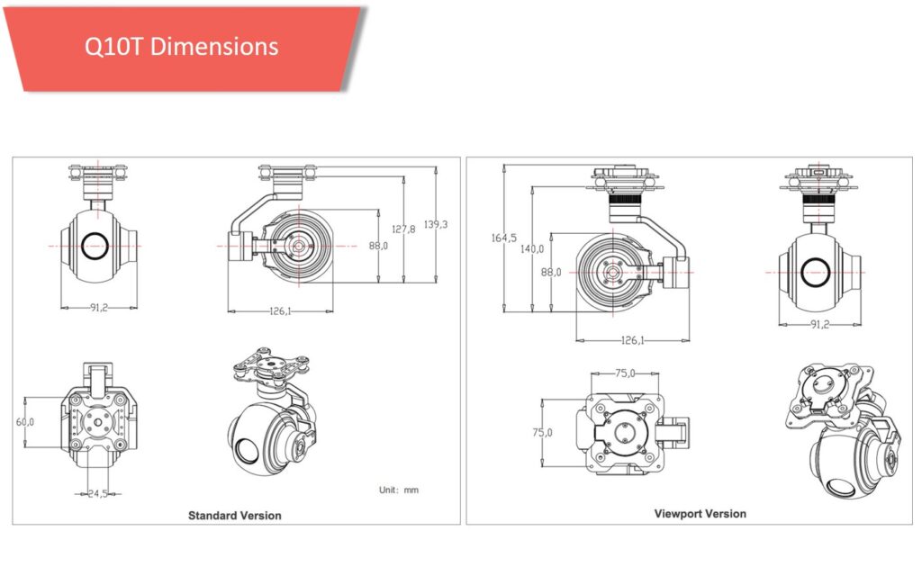 Q10t dimensions - gimbal camera,zoom camera,optical zoom camera,10x optical zoom,q10t,drone camera,brushless gimbal,camera stabilizer gimbal,gimbal zoom camera - motionew - 8