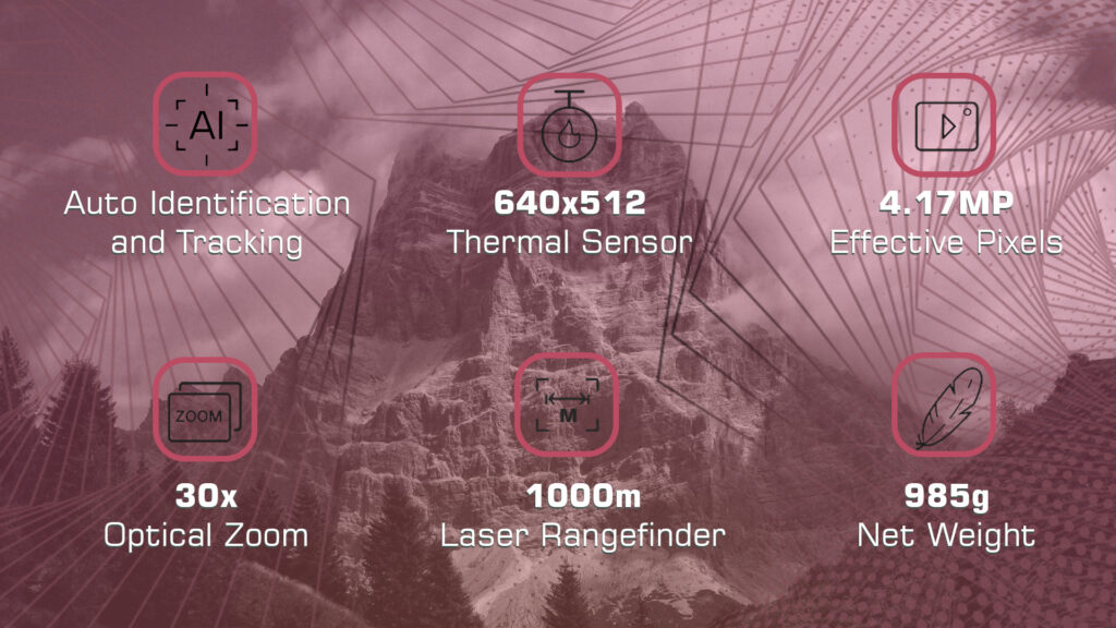 30x optical zoom, 4. 17mp, 1000m laser rangefinder, auto identification and tracking