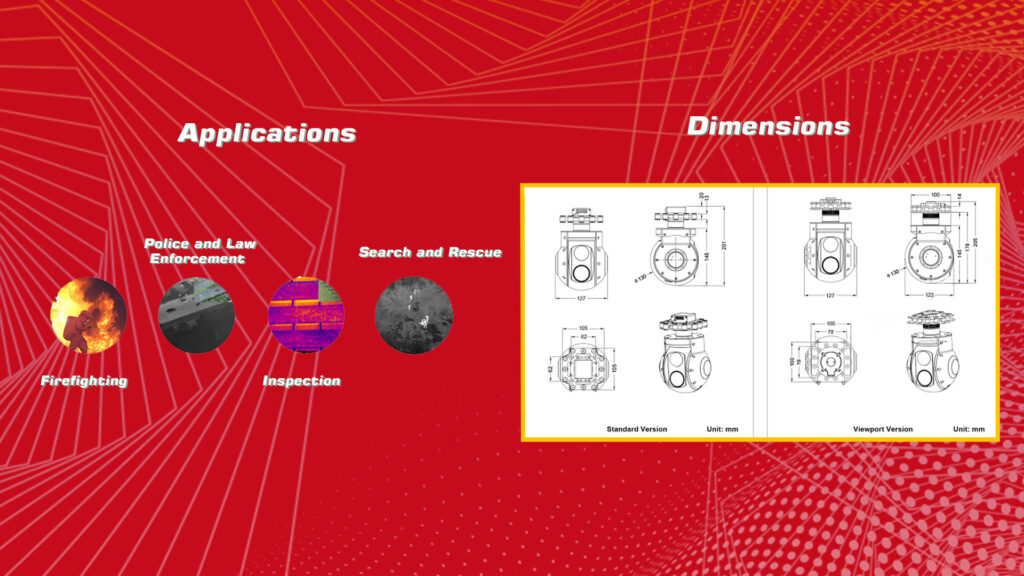 Applications and dimensions of u30tir gimbal