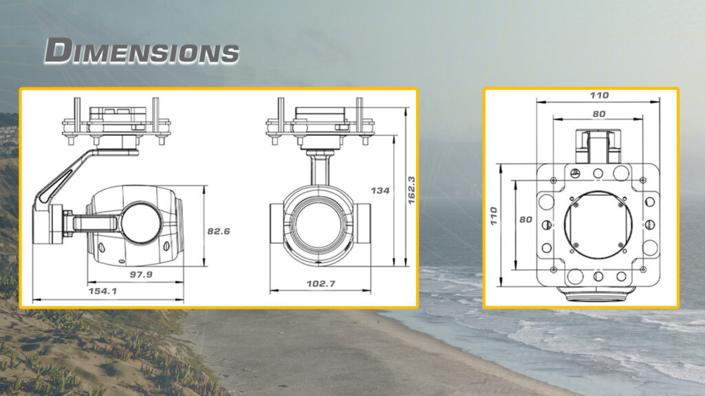Dimensions of mg330 gimbal camera