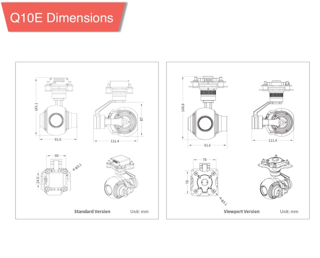 Q10e gimbal camera dimensions