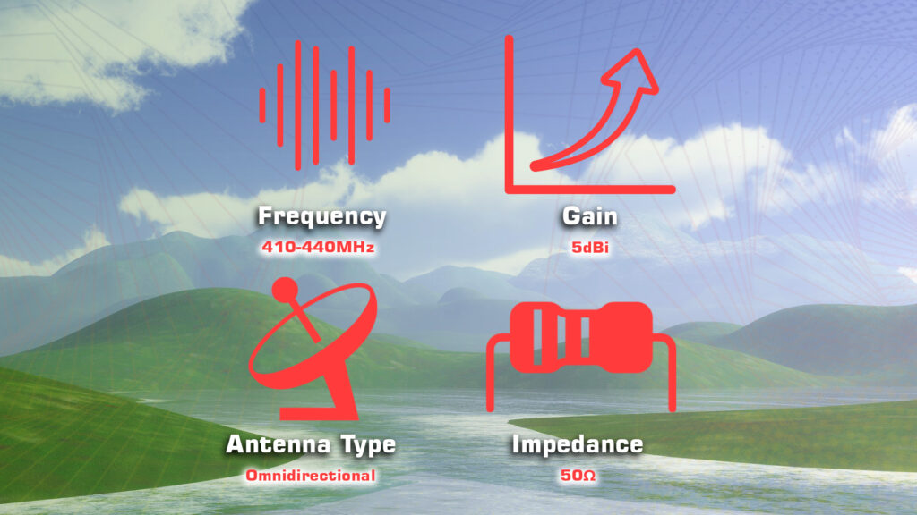 MFA 4M5D.2 - MFA-4M5D, omnidirectional antenna, Wireless LAN, SCADA, LPWAN/IoT/M2M, Wireless Video Links, 400MHz, 400MHz band applications, ISM band, long-range data link, long-range antenna, long-range video link, telemetry, unmanned aerial vehicle, panel antenna, automatic antenna tracker, AAT, fiberglass antenna mast, 5dBi Omnidirectional Antenna, 410MHz, 440MHz, 410 - 440MHz, LoRA - MotioNew - 8