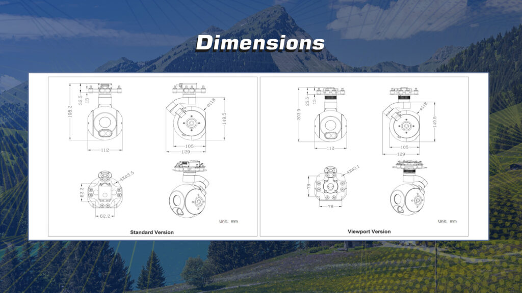 Dimensions of q30tm gimbal camera