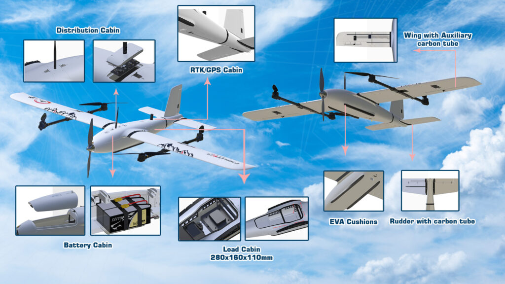 fighter vtol.3 - MFE Fighter VTOL,MFE Fighter,Fixed-Wing Flight Platform,Long Endurance,fixedwing UAV,cargo drone,Aerial Survey Equipment,VTOL Drone for Surveying,Long-Range Aerial Mapping,Precision Agriculture UAV,High-Altitude Surveillance Drone,Engineering Survey UAV,Environmental Monitoring Drone,Drone for Land Surveying - MotioNew - 8