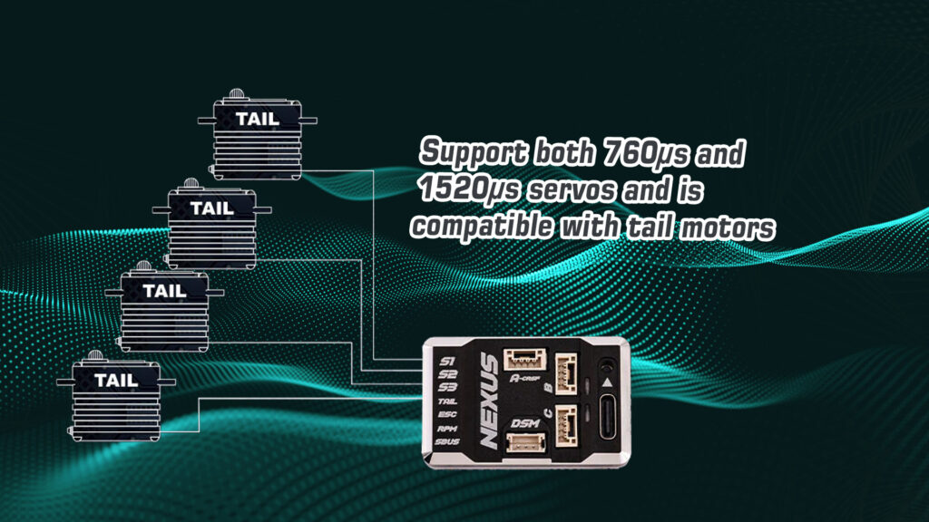 Radiomaster NEXUS Support two servos and is compatible  with tail motors