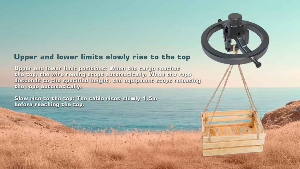 Eayload winch drone transport system upper and lower limits slowly rise to the top