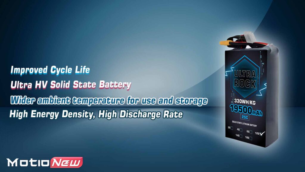 Main features of semi solid-state battery | model ultra rock ultra hv battery 12s 19500mah 330wh/kg energy density 25c discharge rate