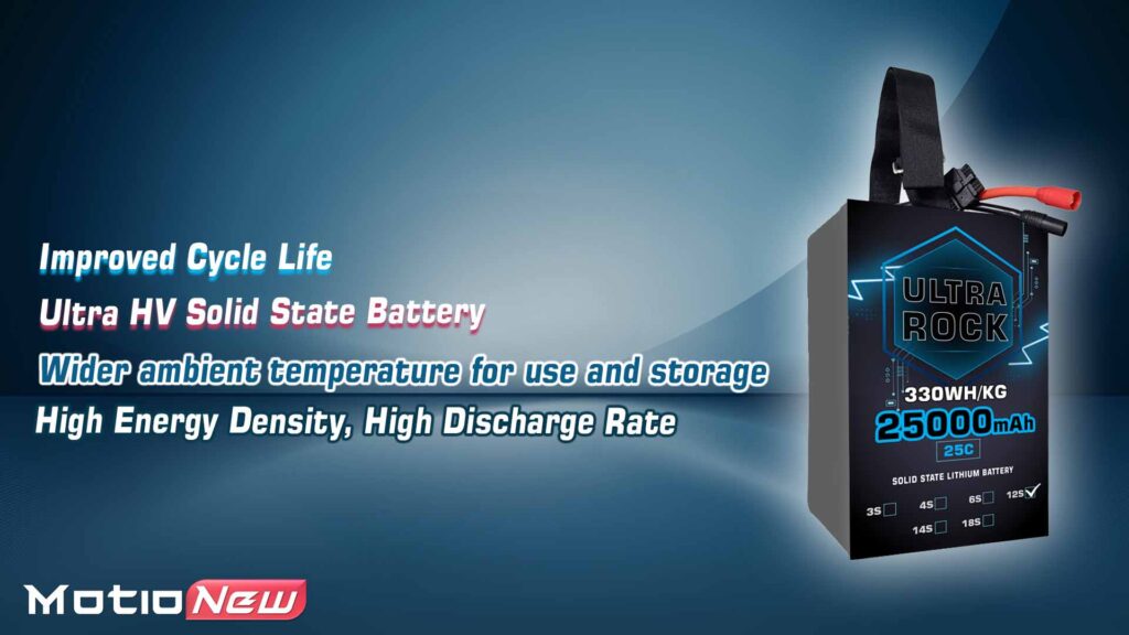 Main features of semi solid-state battery | model ultra rock ultra hv battery 12s 25000mah, 330wh/kg energy density, 25c discharge rate