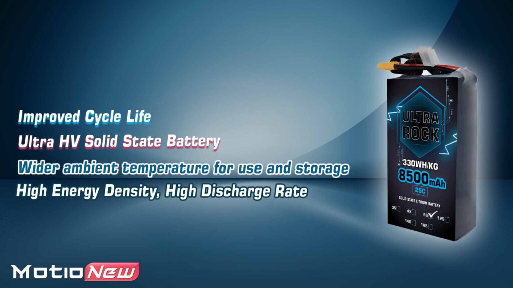 Main features of semi solid-state battery | model ultra rock ultra hv battery 6s 8500mah 330wh/kg energy density 25c discharge rate