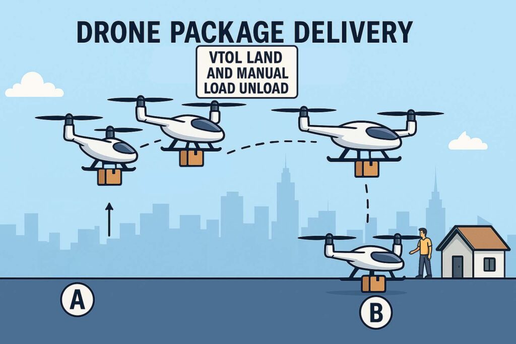 Delivery-vtol land and manual load unload