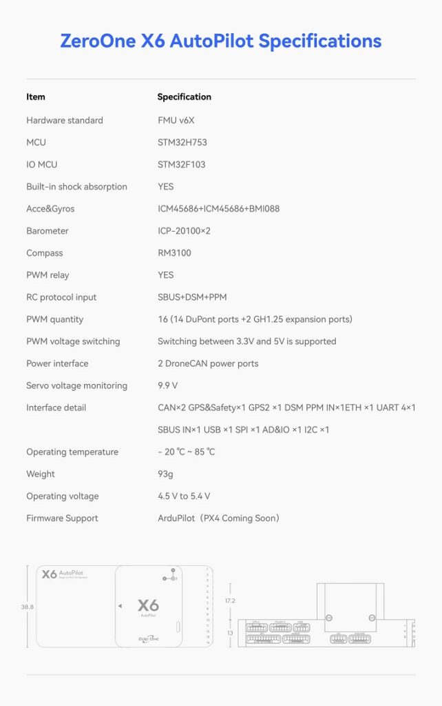 Zeroone x6 autopilot specifications